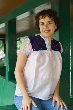 Traditional woman's blouse from San Juan Chamula, in Southern Mexico. It is handmade by indigenous women in their community.  Statement piece. Please note that the cut of this blouse is different from Western clothes and the fit is unique and tight around the neck. Traditional Short Sleeve Blouse With Block Print, Traditional Block Print Blouse With Short Sleeves, Traditional Blouse With Block Print And Short Sleeves, Fitted Short Sleeve Top With Yoke, Traditional Short Sleeve Top With Yoke, Cotton Yoke Short Sleeve Tops, Traditional Patchwork Cotton Tops, Traditional Patchwork Tops For Festival, Traditional Patchwork Blouse