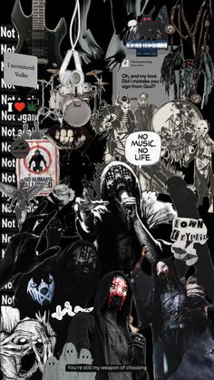 a collage of various images and words on a black background, with the caption'no more life '