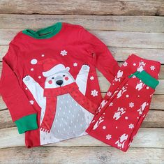 Christmas Pajamas Polar Bear Red Green New In Package.These Are Adorable. Perfect For Christmas Morning. From A Smoke And Pet Free Home Size 5 Unisex Playful Red Sleepwear For Pajama Party, Playful Red Sleepwear For Sleepover, Playful Red Sleepwear For Sleepovers, Playful Red Sleep Sets, Red Playful Sleepwear Sets, Playful Red Sleepwear Sets, Red Sleep Sets For Christmas, Red Christmas Sleepwear For Bedtime, Red Holiday Sleepwear For Sleepover