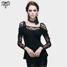 'Corrosion' Gothic Top with Cowl Neckline – DevilFashion Official Contrast Lace Top, Gothic Tops, Gothic Shirts, Feminine Blouses, Stunning Tops, Mode Boho, Black Clothing, Gothic Steampunk, Lace Splicing