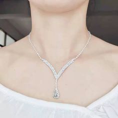 Elegant Clear Rhinestone Crystal Y Necklace, Bridal Wedding, Silver White Wedding Crystal Necklaces With Rhinestones, Wedding Rhinestone Necklace In White, White Crystal Rhinestone Necklace For Formal Occasions, Wedding Rhinestone Necklace In Diamond White, Wedding Rhinestone Diamond White Necklace, Wedding Diamond White Rhinestone Necklaces, Crystal Necklaces For Wedding, Wedding Diamond White Rhinestone Necklace, White Diamond Bridal Necklace With Rhinestones