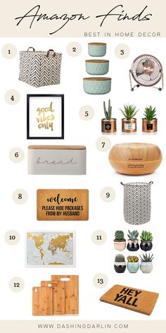 a bunch of items that are on top of a white board with the words, best in home decor