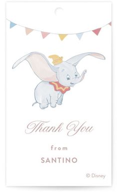 a thank card with an elephant wearing a crown on it's head and the words, thank you from sanitio