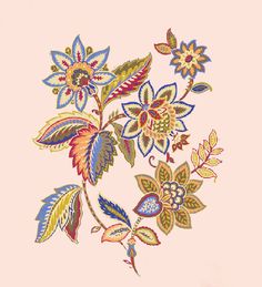 an embroidered flower design on a pink background