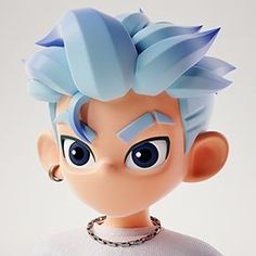 a close up of a toy doll with blue hair and piercings on it's head