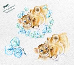 watercolor painting of two kittens sleeping on top of each other with leaves around them