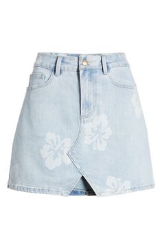 Find RIP CURL Hibiscus Heat Overdyed Denim Skirt on Editorialist. Hibiscus flowers have you yearning for a tropical breeze in this overdyed denim skirt built comfortably with a hint of stretch. Zip fly with button closure Five-pocket style Cotton/polyester/spandex Machine wash, line dry Imported Overdyed Denim, Tropical Skirt, Tropical Fashion, Printed Denim, Hibiscus Flowers, Rip Curl, Tropical Print, Hibiscus, Polyester Spandex