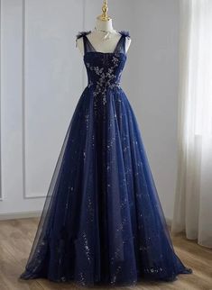 A-line Navy blue Tulle Beaded V-neckline Party Dress, Navy Blue Shiny – BeautyDressy Prom Dresses Navy Blue, Banquet Ideas, Goodnight Moon, Junior Prom, Tulle Sleeves, Blue Tulle, Prom Dress Inspiration, Evening Dresses Cocktail, فستان سهرة