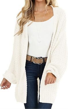 MEROKEETY Women's 2023 Fall Open Front Chunky Knit Sweater Oversized Lantern Sleeve Cardigan Outwear Lantern Sleeve Cardigan, Knit Sweater Oversized, Sweater With Pockets, Oversized Knit Cardigan, Fuzzy Cardigan, Chunky Knit Sweater, Knit Cardigan Sweater