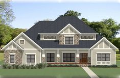 this is an artist's rendering of a two - story house with stone accents