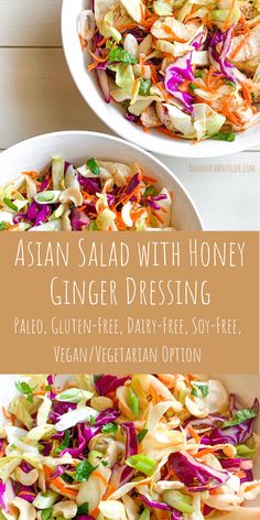 Healthy Asian Salad, Honey Ginger Dressing, Grain Free Recipes Dinner, Dairy Free Salad Dressing, Gluten Free Salad Dressing, Salad With Dressing, Gluten Free Dressing, Gluten Free Asian Recipes, Grain Free Dinner