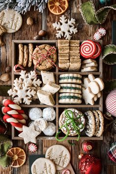 an assortment of christmas cookies and pastries