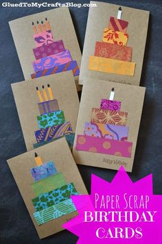 paper scrap birthday cards with candles on them and text overlay that reads, paper scrap birthday cards