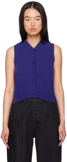 Lightweight knit extrafine merino wool vest. · Rib knit Y-neck and hem · Button closure · Vented side seams Supplier color: Klein Outerwear Vest, Wool Vest, Top Collection, Lightweight Knit, Outerwear Women, Merino Wool, Rib Knit, Apparel Accessories, Coats For Women