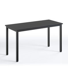 an empty black table on a white background with no one around it or someone else