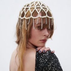 Get That Designer Look For Less Pearl Jewelry Head Piece, Beaded Headpiece, Jeweled Collar, Zara Accessories, Headpiece Jewelry, Floral Hat, Hair Net, Barbie Diy, Fancy Hairstyles