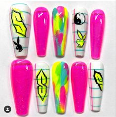 90s Nails, Graffiti Nails, Crazy Nail Designs, Baby Nails, Dope Nail Designs, Crazy Nails, Short Acrylic Nails Designs, Nails Manicure