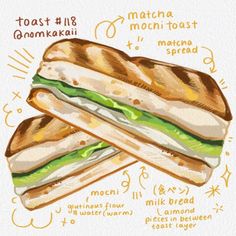 a drawing of two sandwiches on top of each other with words describing the different ingredients