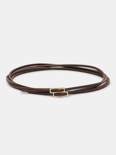 Slimmer Belt, Belt Brown, Wrap Belt, Single Line, Gold Tone Metal, Leather Belt, Calf Leather, Metal Frame, Calf Skin