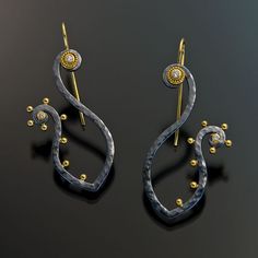 Earrings | Jack and Elizabeth Gaultieri. "Etrusco Collection" Forged and blackened sterling silver, 22 & 18k gold, with diamonds. Sterling Silver Earrings Handmade, Jack And Elizabeth, Beading Jewelry, Silver Earrings Handmade, Jewelry Design Earrings, Silver Jewelry Handmade, Cheap Jewelry