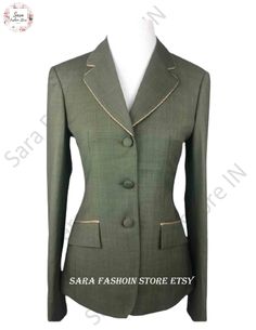 Notation:- (If you want) If you order me, we will send some fabrics pictures for your convenience and you have 24hrs to select any fabric as per your choice thereafter we will start the further process. Let's Ride With Pride Riding Show GREEN Hunt Coat For Sale. Unveiling our Brand New Show Coat done by the professional tailor. Each and Every design is made with the proper pattern So that it wouldn't go in the wrong direction and haven't made you feel the clumsiness and tightened. We also set th Designer Fitted Sport Coat With Buttons, Designer Fitted Sport Coat, Bespoke Single-breasted Fitted Sport Coat, Dressage Jacket, Sara Fashion, Horse Showing, Hunt Coat, Tailoring Details, Horse Show Clothes