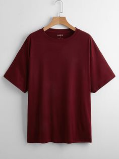 Burgundy Casual  Short Sleeve Polyester Plain  Embellished Slight Stretch Summer Women Tops, Blouses & Tee Plain Red T Shirt, Baseball Jacket Outfit, Plain Tee Shirts, Oversize Tshirt Outfits, Cool Shirt Designs, Trendy Boy Outfits, White Tshirt Men, Guys Clothing Styles, Blank T Shirts