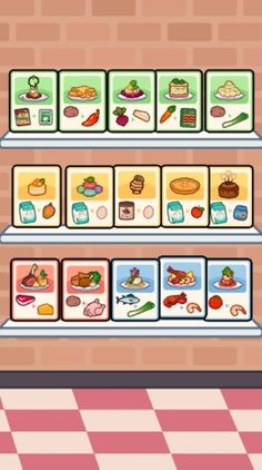 the game is showing different foods on shelves