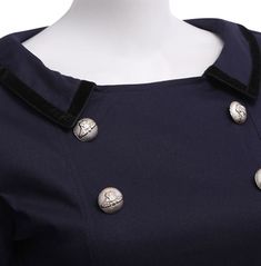 Dark Blue Vintage Retro Audrey Hepburn 50's 60's Big Hem Button Party Dress Vintage A-line Dress With Buttons, Navy Vintage Dresses With Buttons, Navy Vintage Dress With Buttons, 1950s Style Dresses With Buttons, A-line Vintage Dress With Buttons, 1950s Style A-line Vintage Dress With Buttons, Retro Formal Dress With Button Closure, Classic Navy Dresses With Buttons, Retro Dresses With Buttons For Vintage Fashion