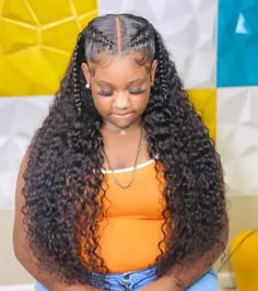 Curly Lace Front With Braids, Croshade Hair Styles, Soft Hairstyles Black Women, Two Braids With Weave In The Back Curly, Frontal With Fishtail Braid, Two Braids In Front With Hair Down Curly, Braid In The Front Curly In The Back, Braided In The Front Curly In The Back Natural Hair, Cornrows In Front Weave In Back