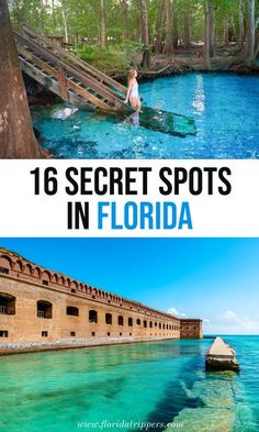 two photos with the words, 16 secret spots in florida