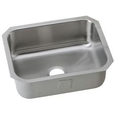 an image of a stainless steel kitchen sink with no faucet on the bottom