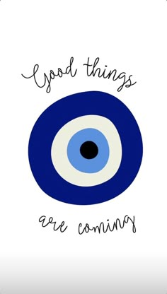 an eye with the words spread things are coming in blue and white, on a white background