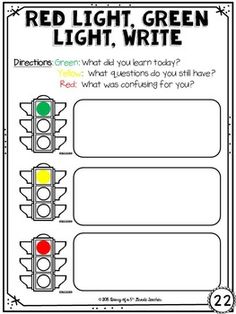 red light, green and white worksheet for students to practice their writing skills