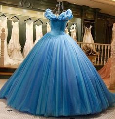 Off The Shoulder Ball Gown Tulle Quinceanera Dresses Sweep Train Gaun Abad Pertengahan, Quinceanera Dresses Blue, Princess Prom Dresses, Blue Ball Gowns, Bridal Ball Gown, Prom Dresses Gowns, Blue Ball, Cinderella Dresses, Princess Ball Gowns