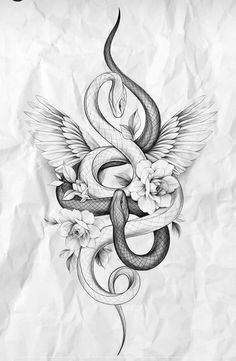 a snake and flowers tattoo design on paper