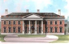 this is an artist's rendering of a large brick building with columns and pillars