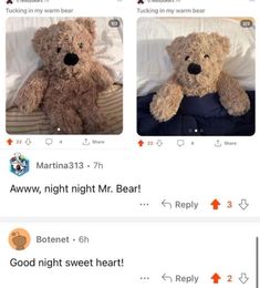 two pictures of a teddy bear on twitter