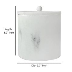 a large white container with a ball on the top and measurements for it's size