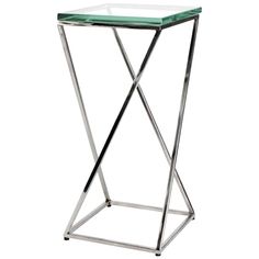 a glass and metal side table