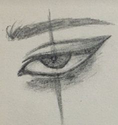 a pencil drawing of an eye with a cross in the iris's eye area