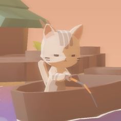 an animated cat is sitting in a boat