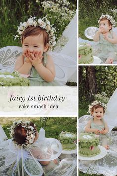 a collage of photos shows a baby sitting on a chair with her hands in her mouth