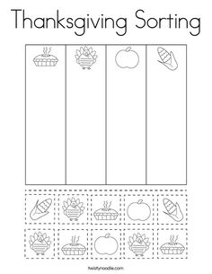 a thanksgiving sorting activity for kids to practice their handwriting and number recognition skills, with the words