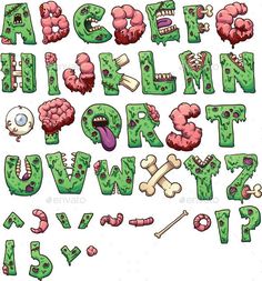 an alphabet with cartoon animals and letters in the style of zombie - stock photo - images