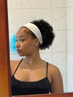 #hair #afro #afrohair #curlyhair #whiteheadband #aesthetic #mirrorpic #prettygirls Short Afro Hairstyles, Angled Bobs, Short Natural Curly Hair, Hair Afro, Natural Afro Hairstyles, Feel More Confident, 4c Natural Hair, Natural Curls Hairstyles