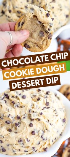 chocolate chip cookie dough dessert dip on a white plate