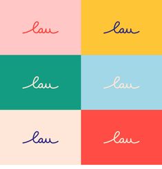 four different colors with the word law written in cursive writing