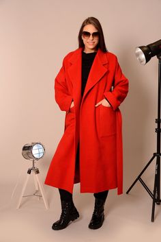 "This handmade winter coat is made of 100% pure wool. The wool coat is warm and cozy. Plus size coat, warm coat is perfect for chilly days. This boho coat has dropped shoulders. Wear yours wool jacket over a sweater and leggings or wide leg trousers. Red coat, maxi coat for women who love to be unique. Oversized coat very comfortable, loose and practical. The perfect gift for every women 🎁 Wool Coat, Coats Women, Plus Size Coat, Winter Coat, Oversized Coat, Red Coat, Maxi Coat, Boho Coat, Elega Oversized Solid Wool Coat For Cold Weather, Red Wool Outerwear For Winter, Red Wool Winter Outerwear, Red Wool Long Pea Coat, Red Wool Oversized Outerwear, Red Oversized Wool Outerwear, Oversized Red Wool Outerwear, Red Oversized Long Coat Outerwear, Red Wool Outerwear For Cold Weather