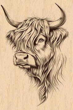 an animal with long hair is drawn on wood