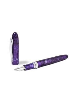 a pen that is sitting on top of a table next to a purple ballpoint pen